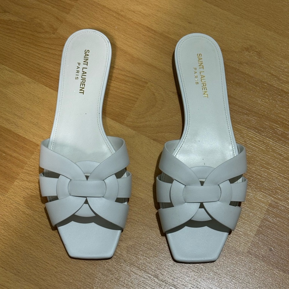 Saint Laurent Cream Slide Sandals